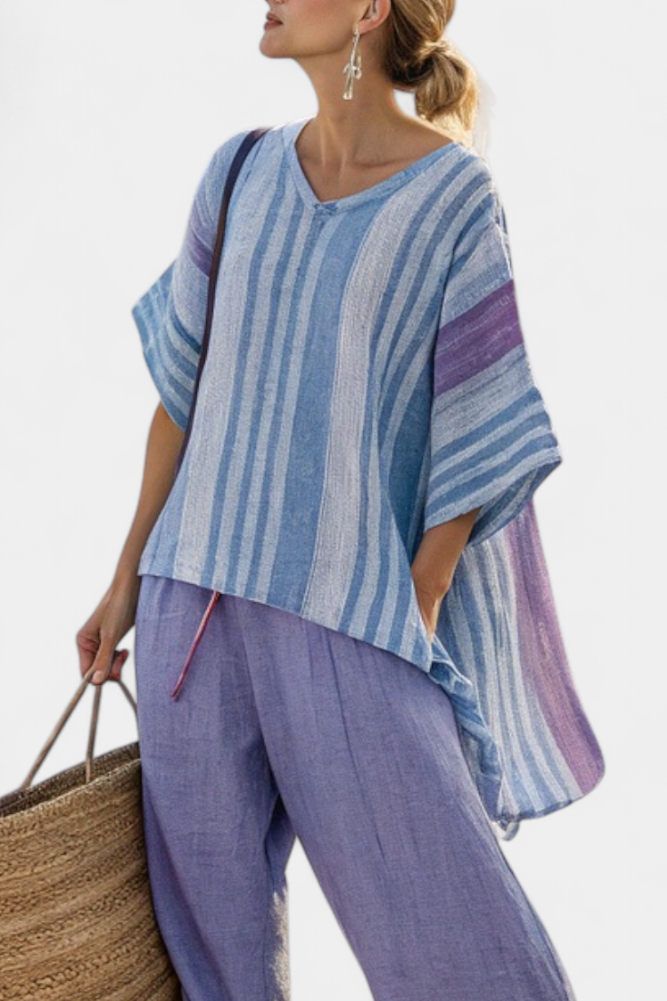 Demi – Elegantes Lavendel- & Himmelblaues Top & Hose