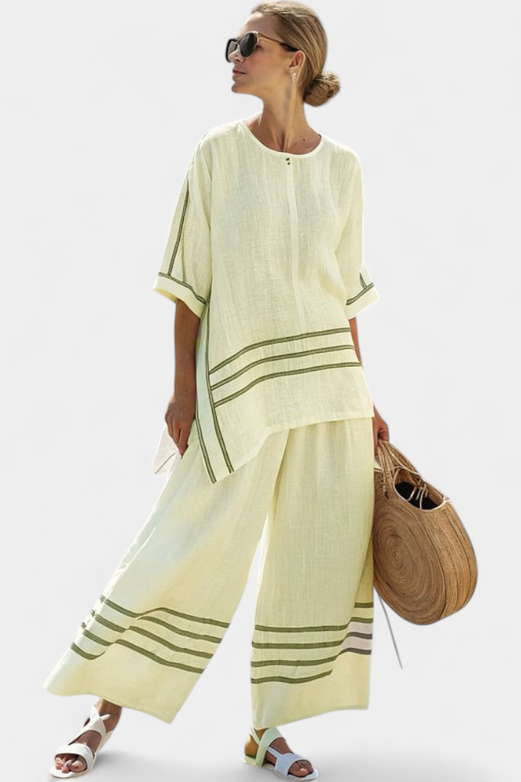 Roos – Raffiniertes Asymmetrisches Gestreiftes Top & Auffällige Hose