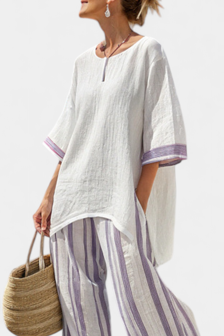 Evi – Bequeme Lockere Bluse & Gestreifte Bambushose