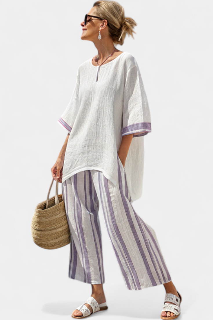 Evi – Bequeme Lockere Bluse & Gestreifte Bambushose