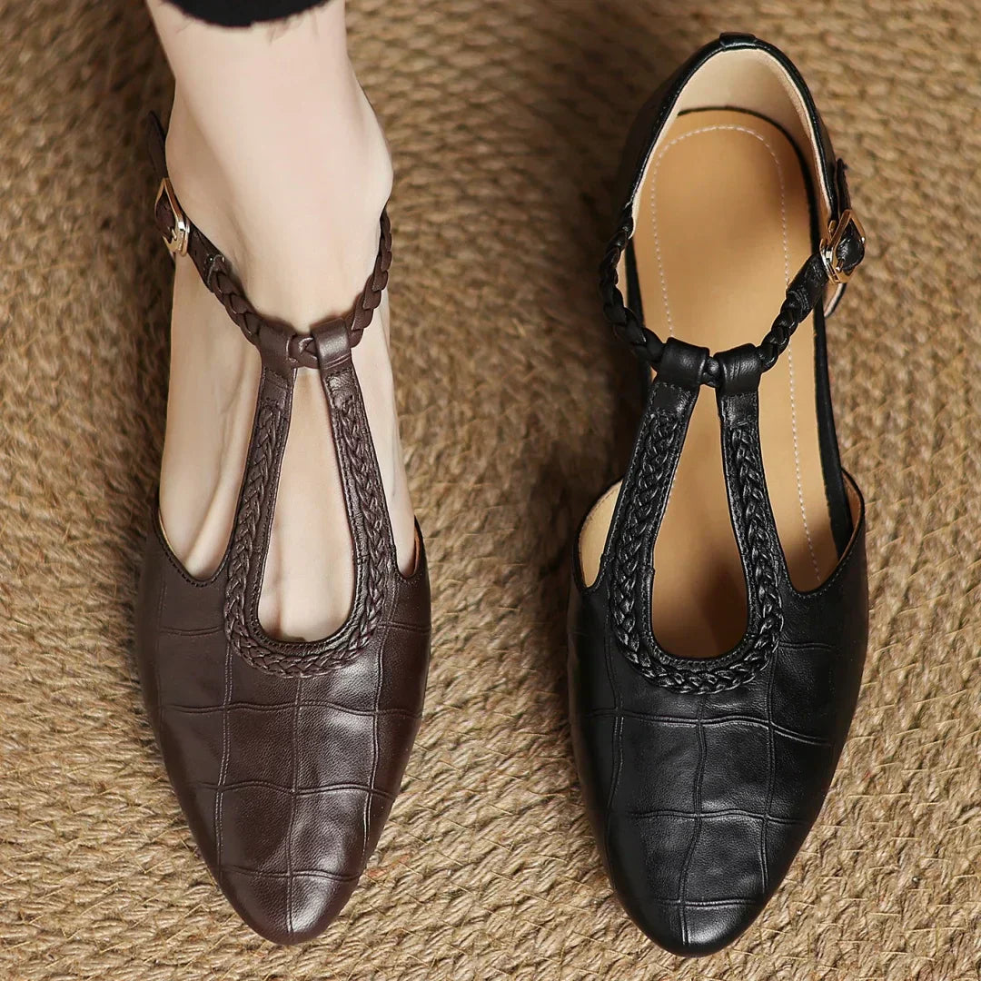 Astrid – Klassischer Leder-Riemchenschuh mit Geflochtenem T-Riemen