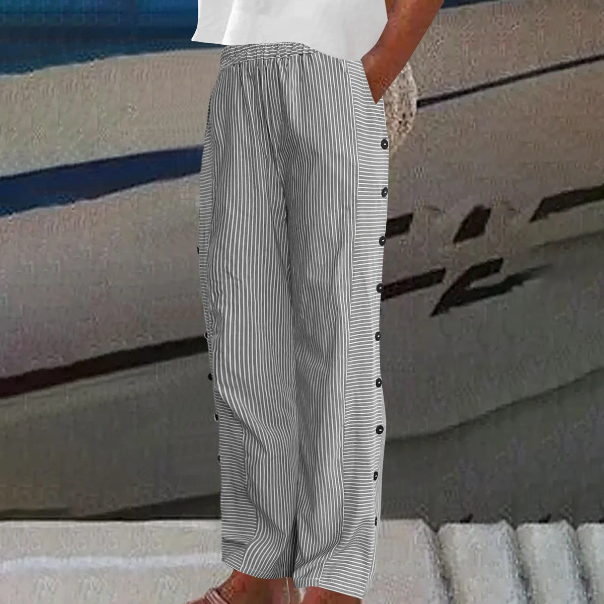 Sharon – Gestreifte Seabreeze-Hose mit Knopfleiste