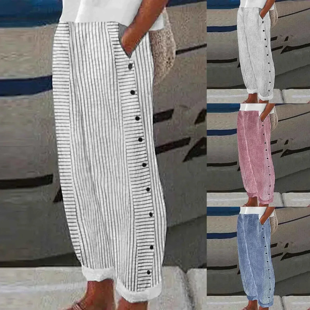 Sharon – Gestreifte Seabreeze-Hose mit Knopfleiste