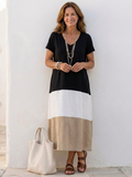 Thalia | Kurzärmeliges Colorblock-Maxikleid