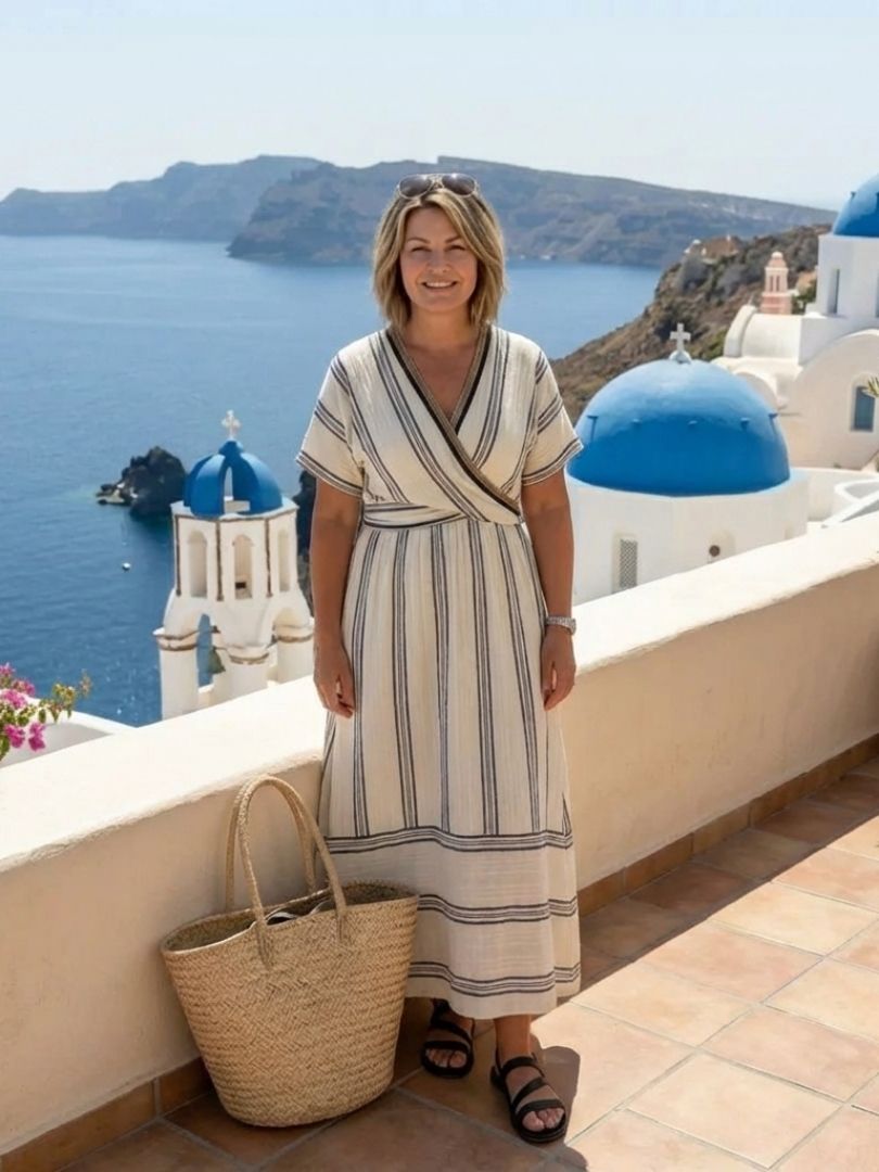 Thalassa | V-Ausschnitt Kurzärmeliges Maxikleid mit Bindung in der Taille