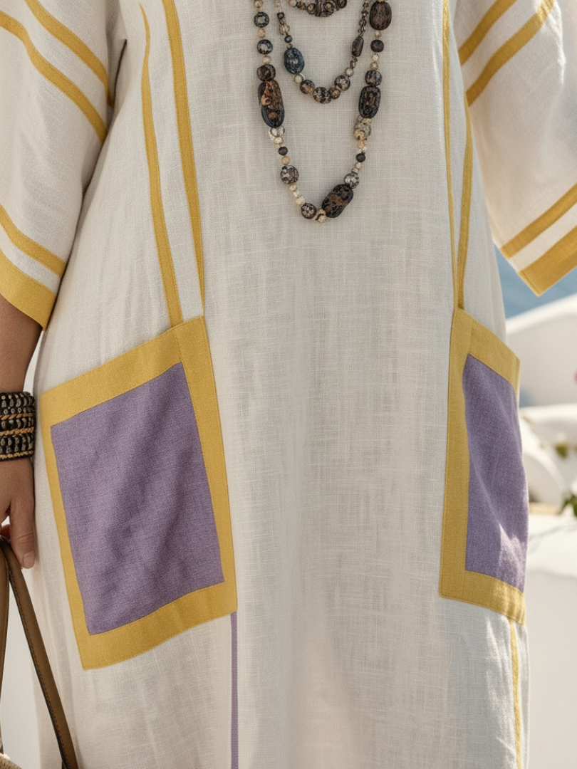 Zafira | V-Ausschnitt Kurzärmeliges Maxikleid mit Taschen