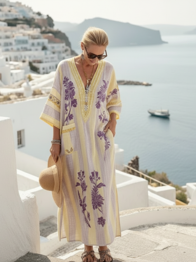 Aurelia | V-Ausschnitt Geblümtes Maxikleid mit Halbärmeln