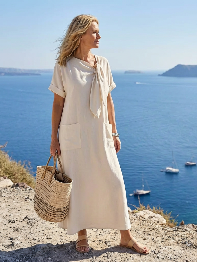 Elowyn | Rundhals Kurzärmeliges Maxikleid