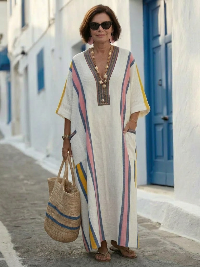 Noemi | V-Ausschnitt Maxikleid mit Halbärmeln und Taschen
