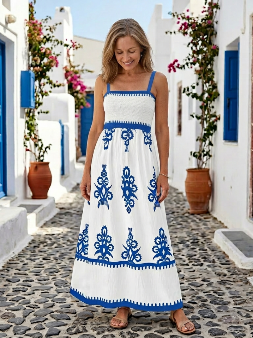 Odelina | Ärmelloses Maxikleid mit Gesmoktem Oberteil