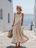 Soleia | Ärmelloses Rundhals Drapiertes Maxikleid