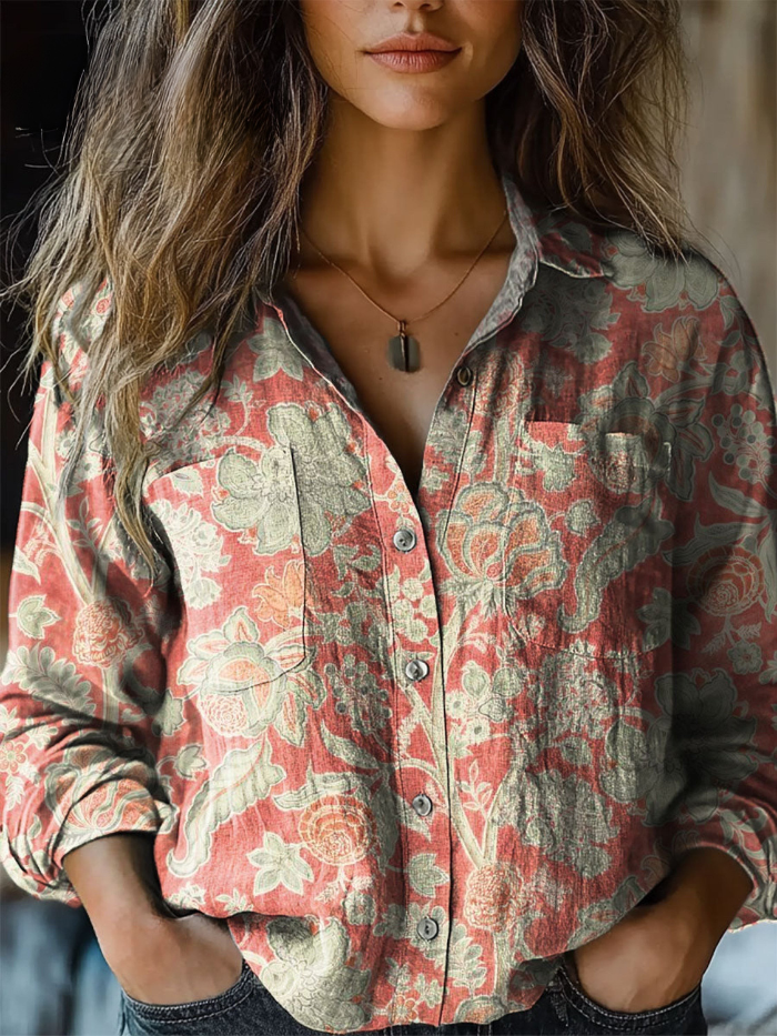 Vintage Gartenblumen Bluse