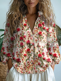 Retro Blumen Bluse Dunkel