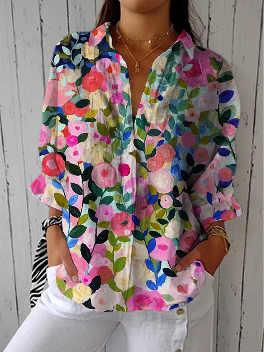 Frida – Blumen-Canvas Bluse