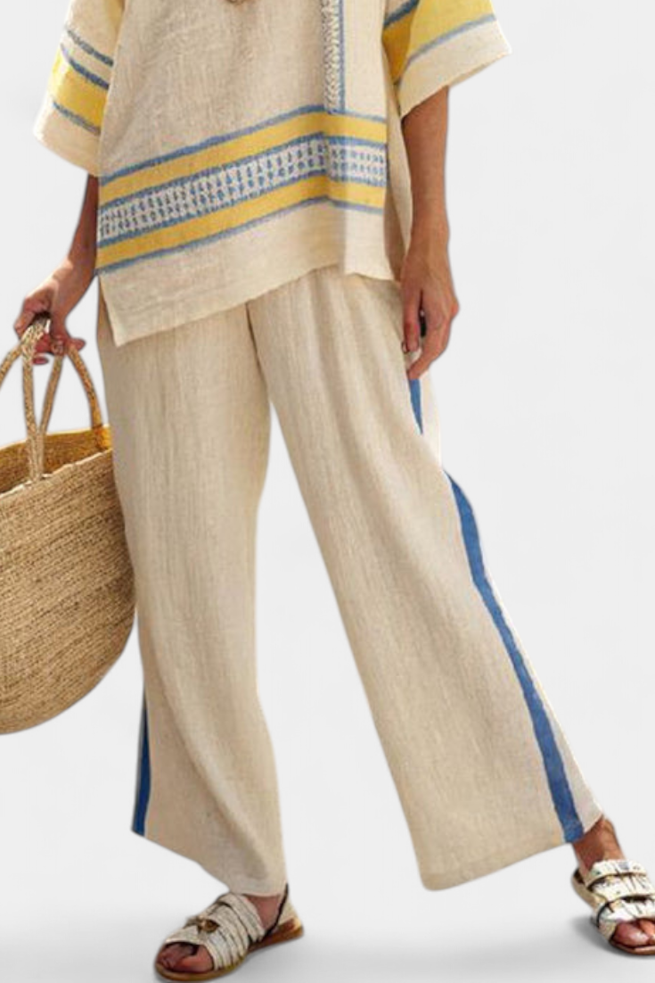 Jade – Bequemes Blau-Gelbes Mediterranes Top & Hose