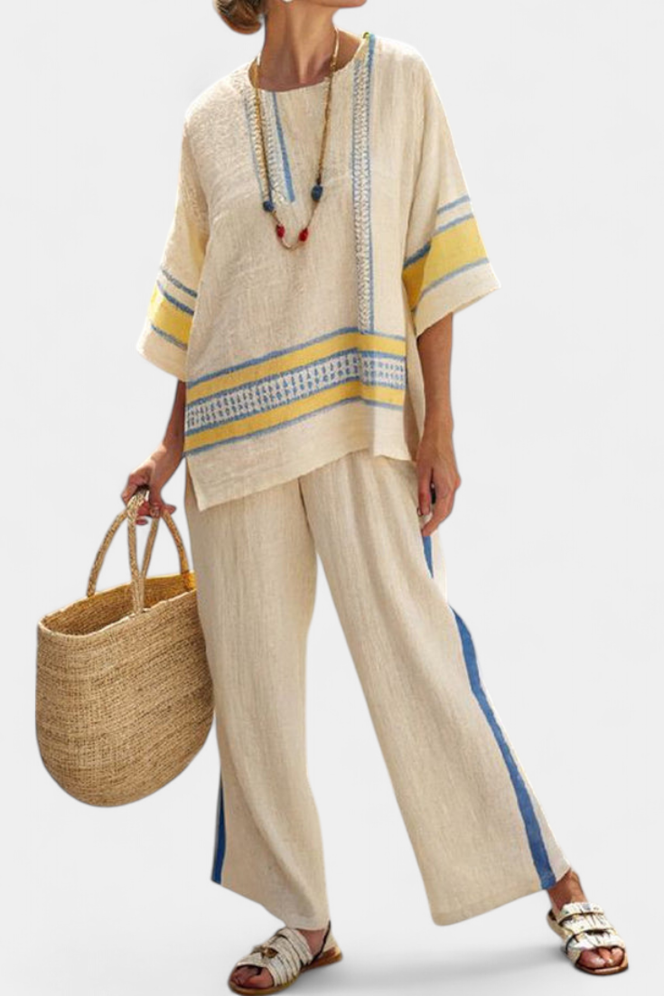 Jade – Bequemes Blau-Gelbes Mediterranes Top & Hose