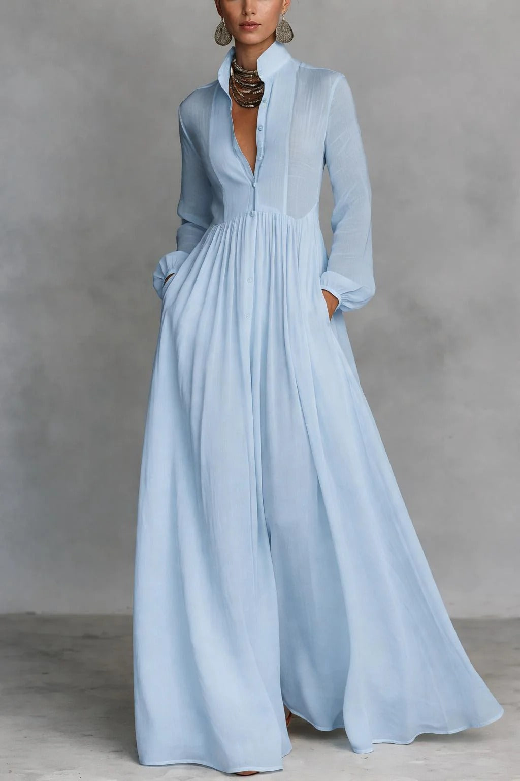 Selene | Fließendes Maxikleid mit Knopfleiste vorne