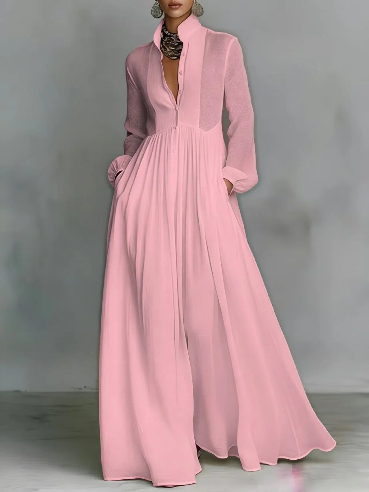 Selene | Fließendes Maxikleid mit Knopfleiste vorne