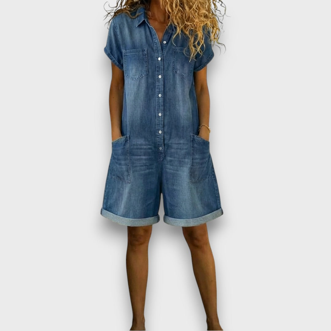 Elena | Langärmeliger schulterfreier Jumpsuit