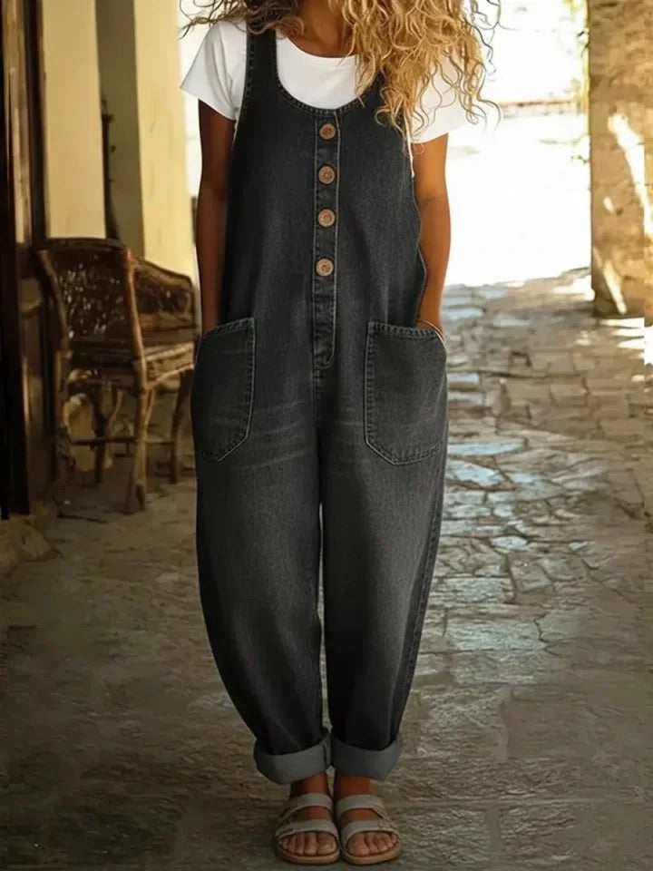 Sophia | Schulterfreier Denim-Jumpsuit